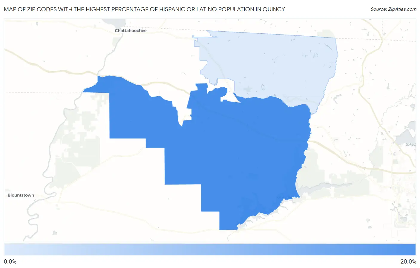 Zip Codes with the Highest Percentage of Hispanic or Latino Population in Quincy Map