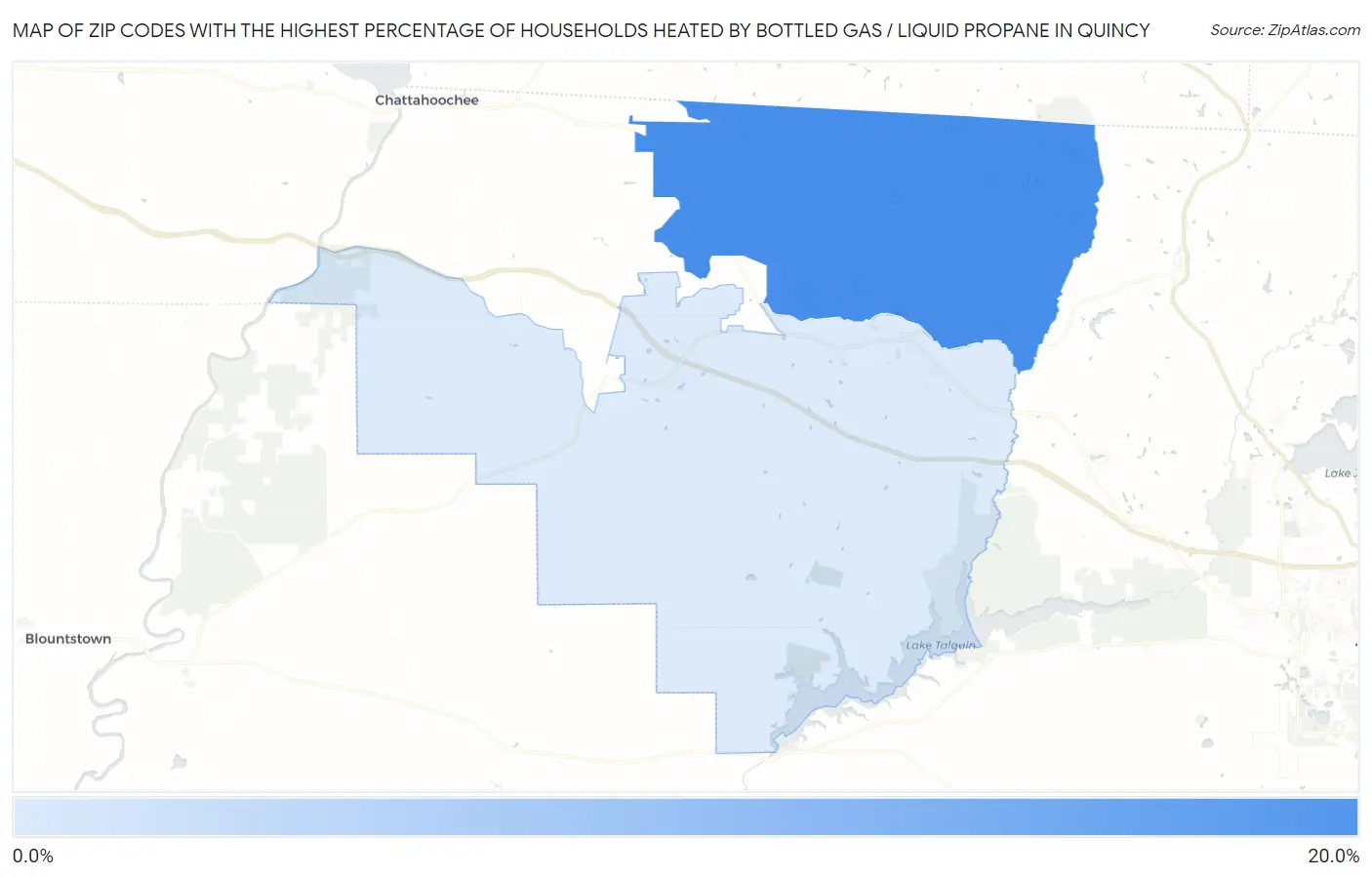 Zip Codes with the Highest Percentage of Households Heated by Bottled Gas / Liquid Propane in Quincy Map