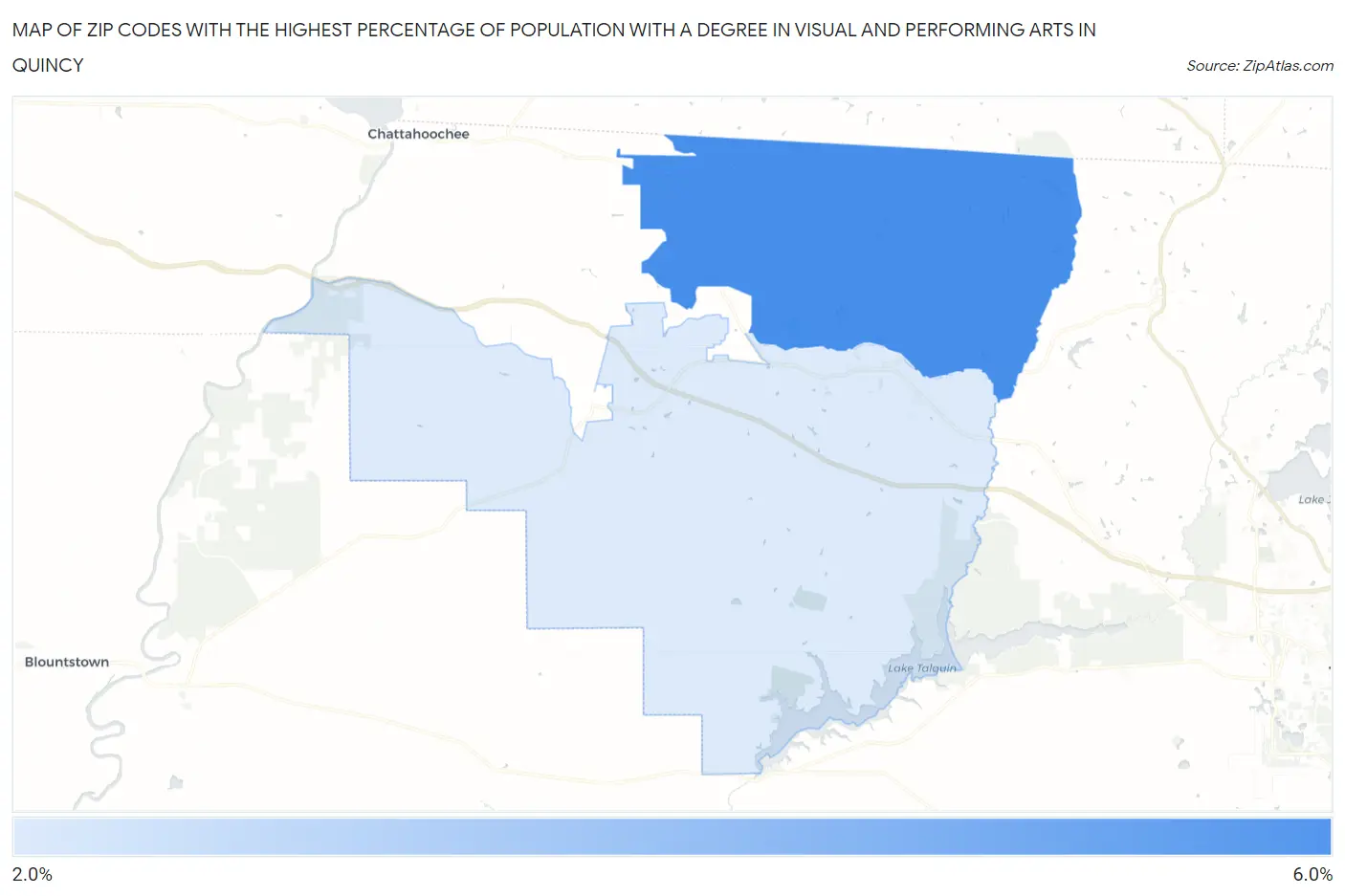 Zip Codes with the Highest Percentage of Population with a Degree in Visual and Performing Arts in Quincy Map
