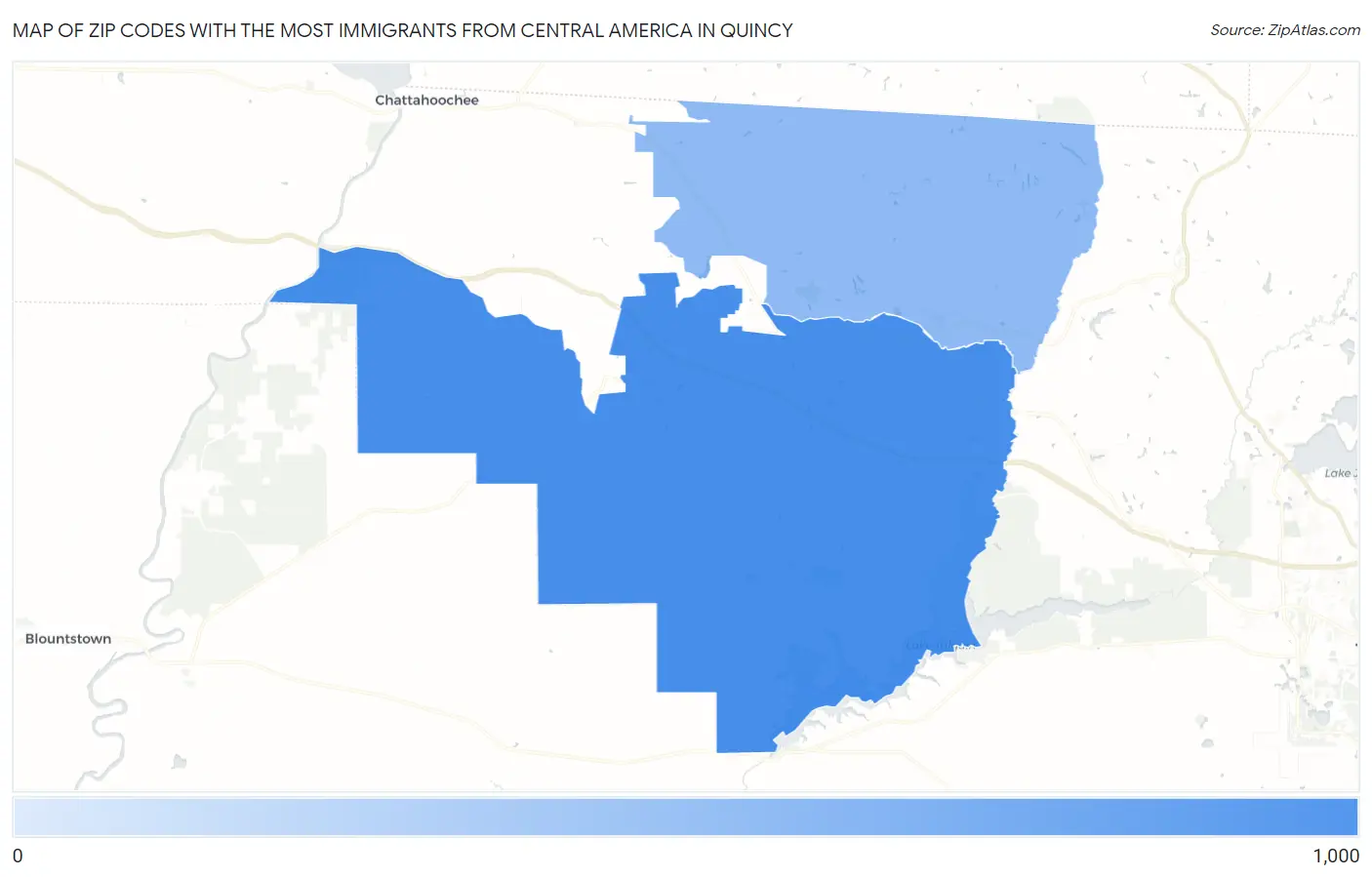 Zip Codes with the Most Immigrants from Central America in Quincy Map