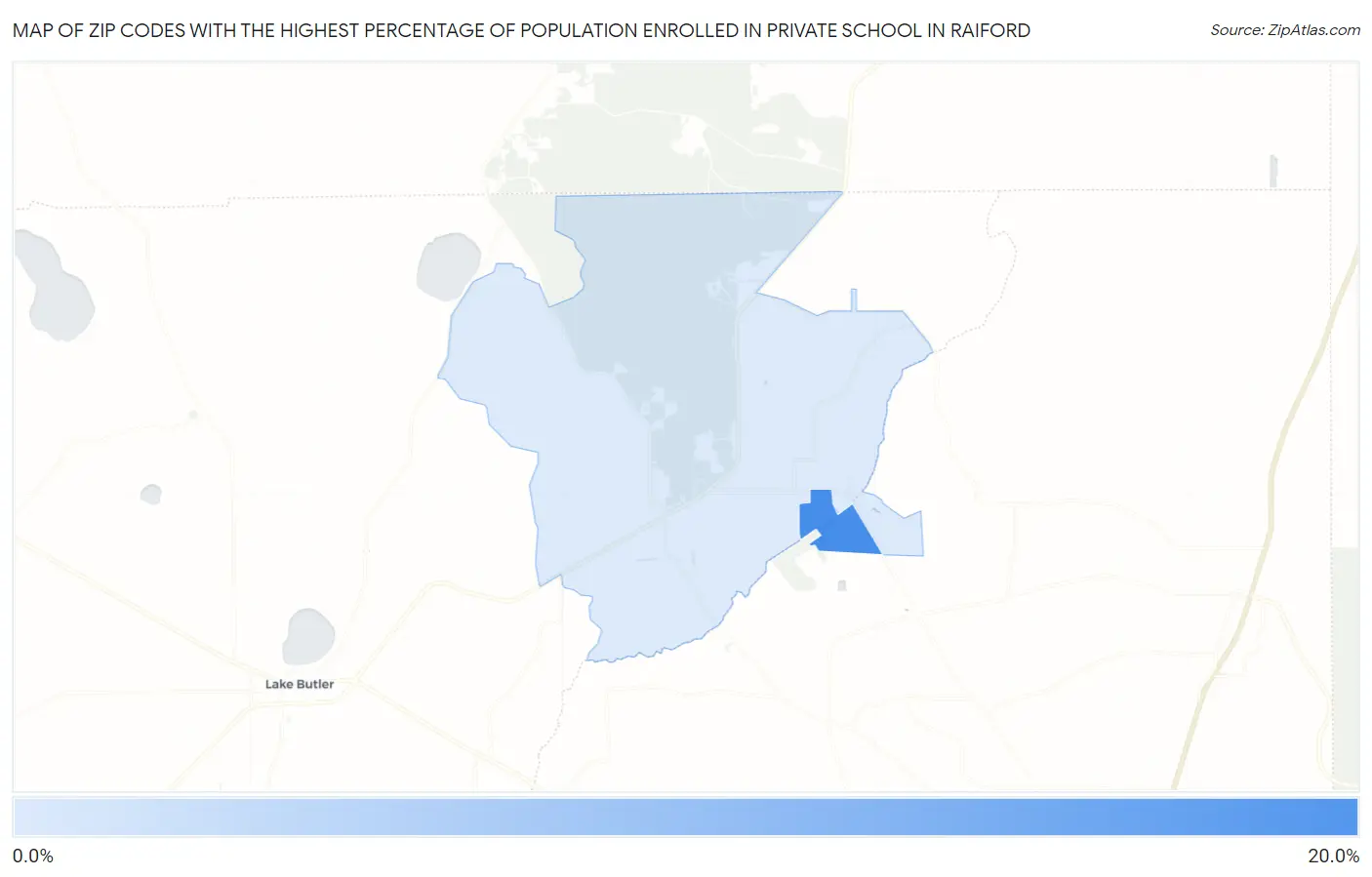 Zip Codes with the Highest Percentage of Population Enrolled in Private School in Raiford Map