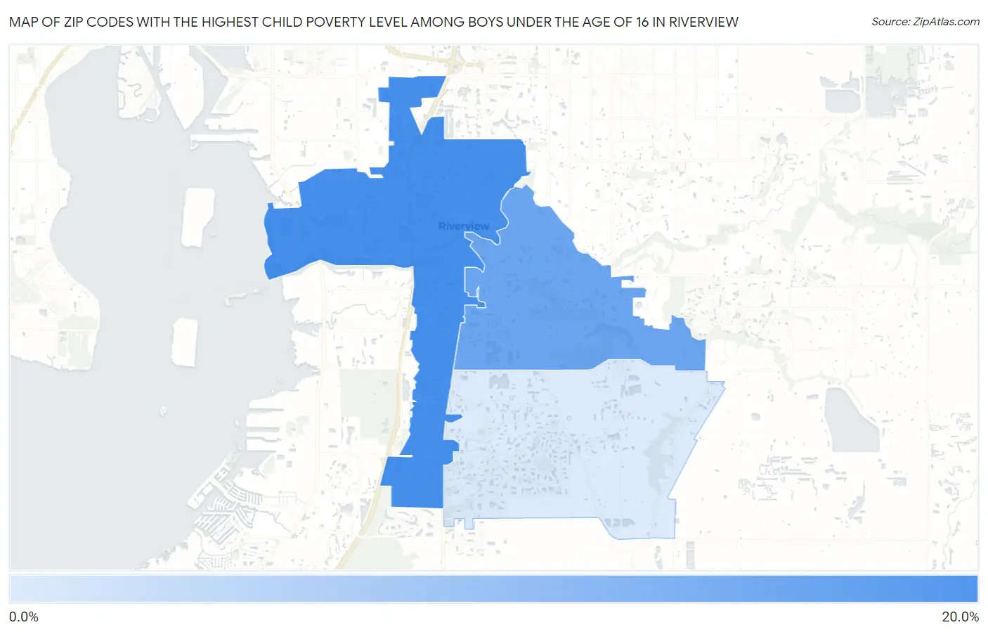 Zip Codes with the Highest Child Poverty Level Among Boys Under the Age of 16 in Riverview Map