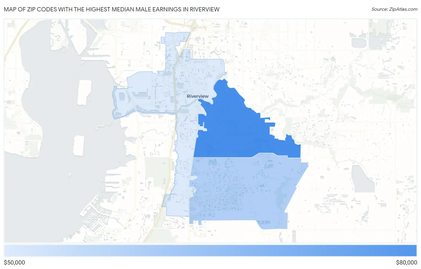 Zip Codes with the Highest Median Male Earnings in Riverview Map