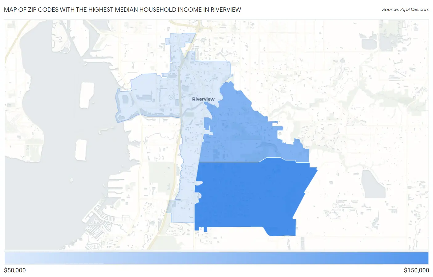 Zip Codes with the Highest Median Household Income in Riverview Map