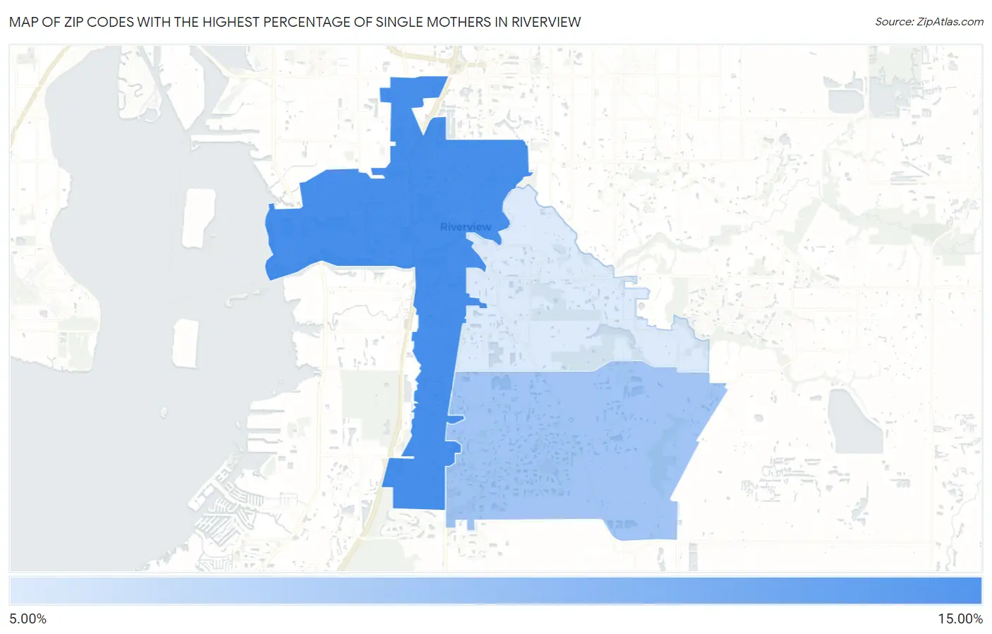 Zip Codes with the Highest Percentage of Single Mothers in Riverview Map