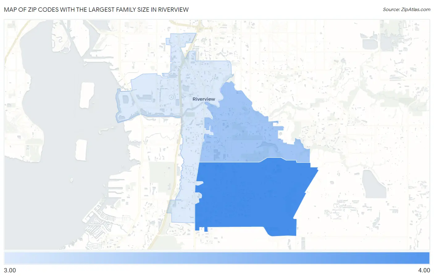 Zip Codes with the Largest Family Size in Riverview Map