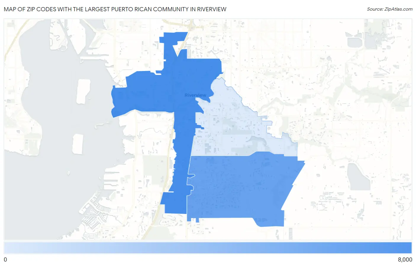 Zip Codes with the Largest Puerto Rican Community in Riverview Map