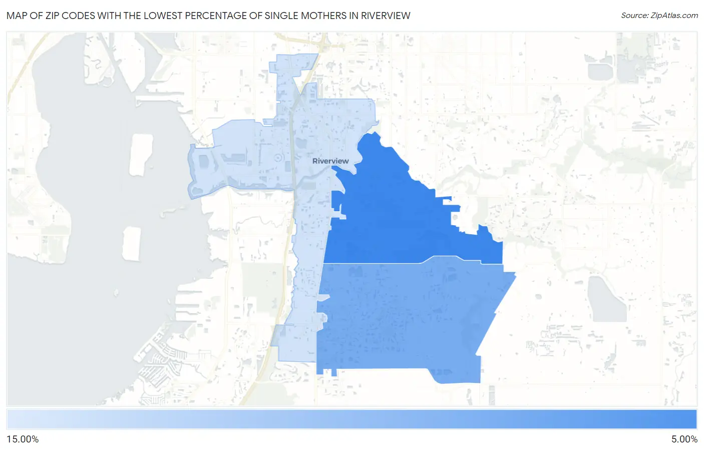 Zip Codes with the Lowest Percentage of Single Mothers in Riverview Map