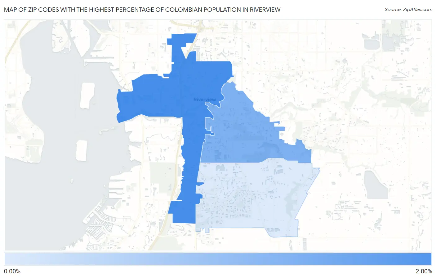 Zip Codes with the Highest Percentage of Colombian Population in Riverview Map