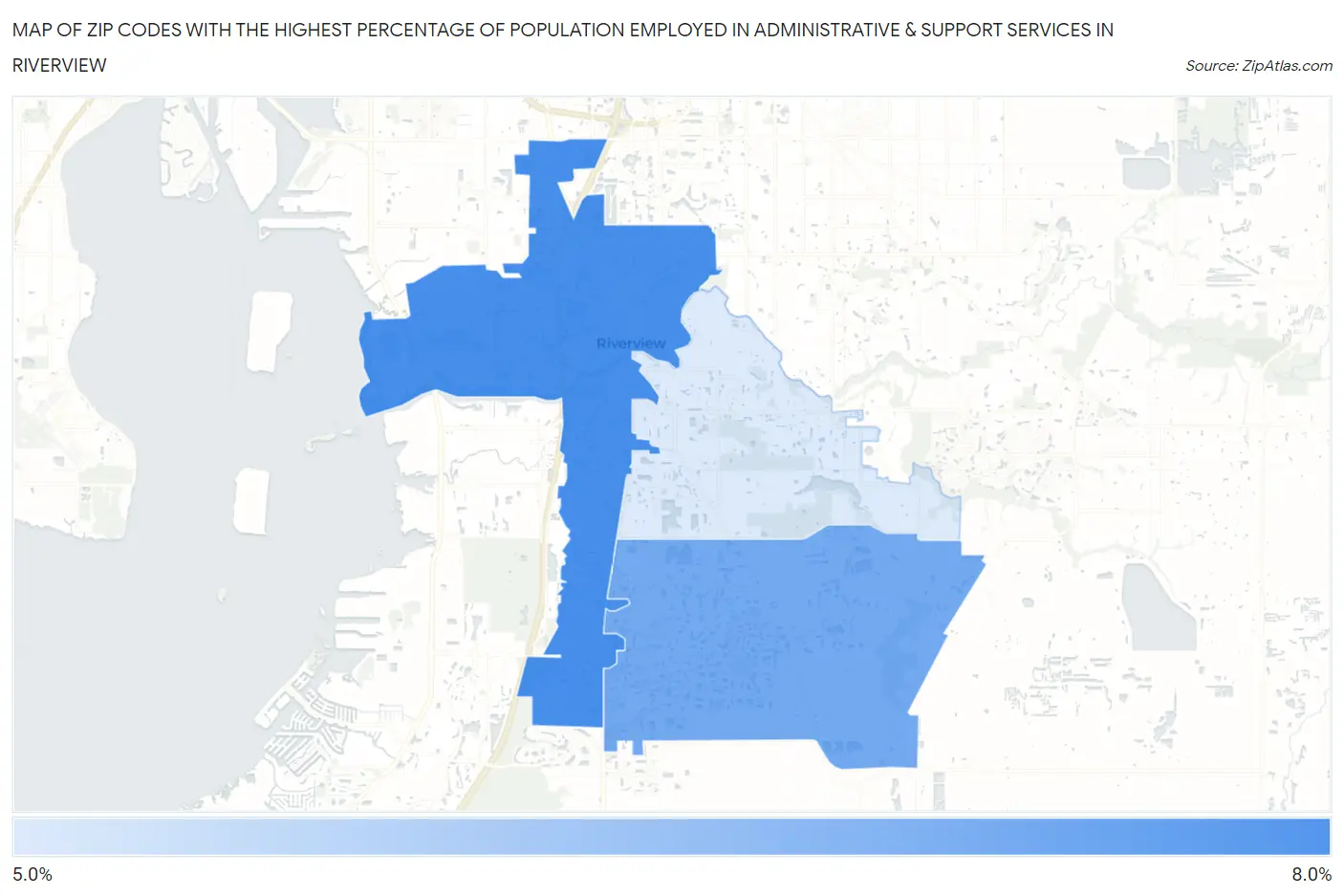 Zip Codes with the Highest Percentage of Population Employed in Administrative & Support Services in Riverview Map