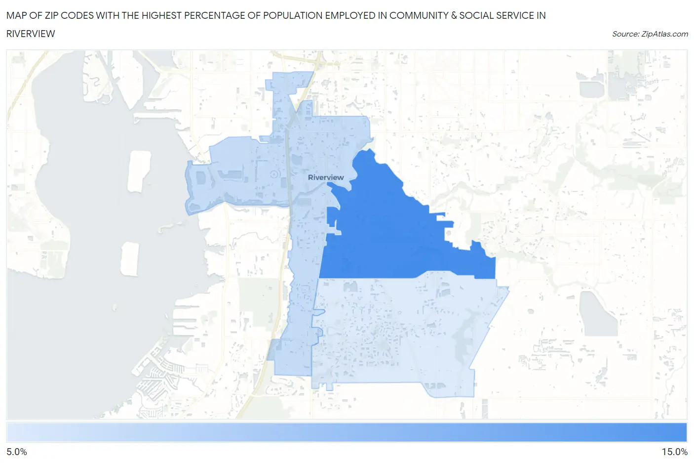 Zip Codes with the Highest Percentage of Population Employed in Community & Social Service  in Riverview Map
