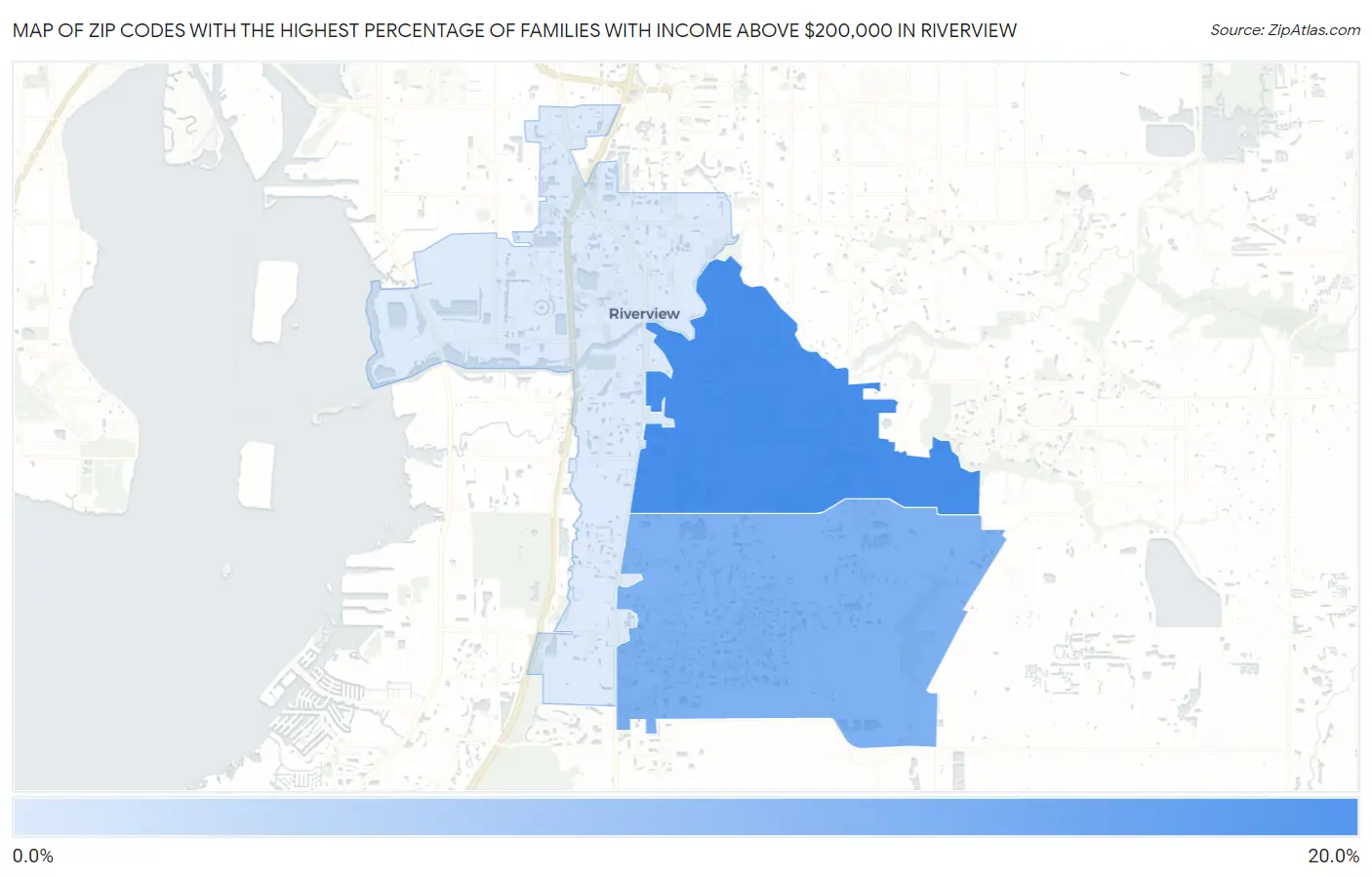 Zip Codes with the Highest Percentage of Families with Income Above $200,000 in Riverview Map