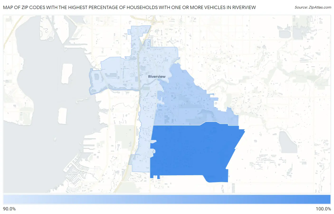 Zip Codes with the Highest Percentage of Households With One or more Vehicles in Riverview Map