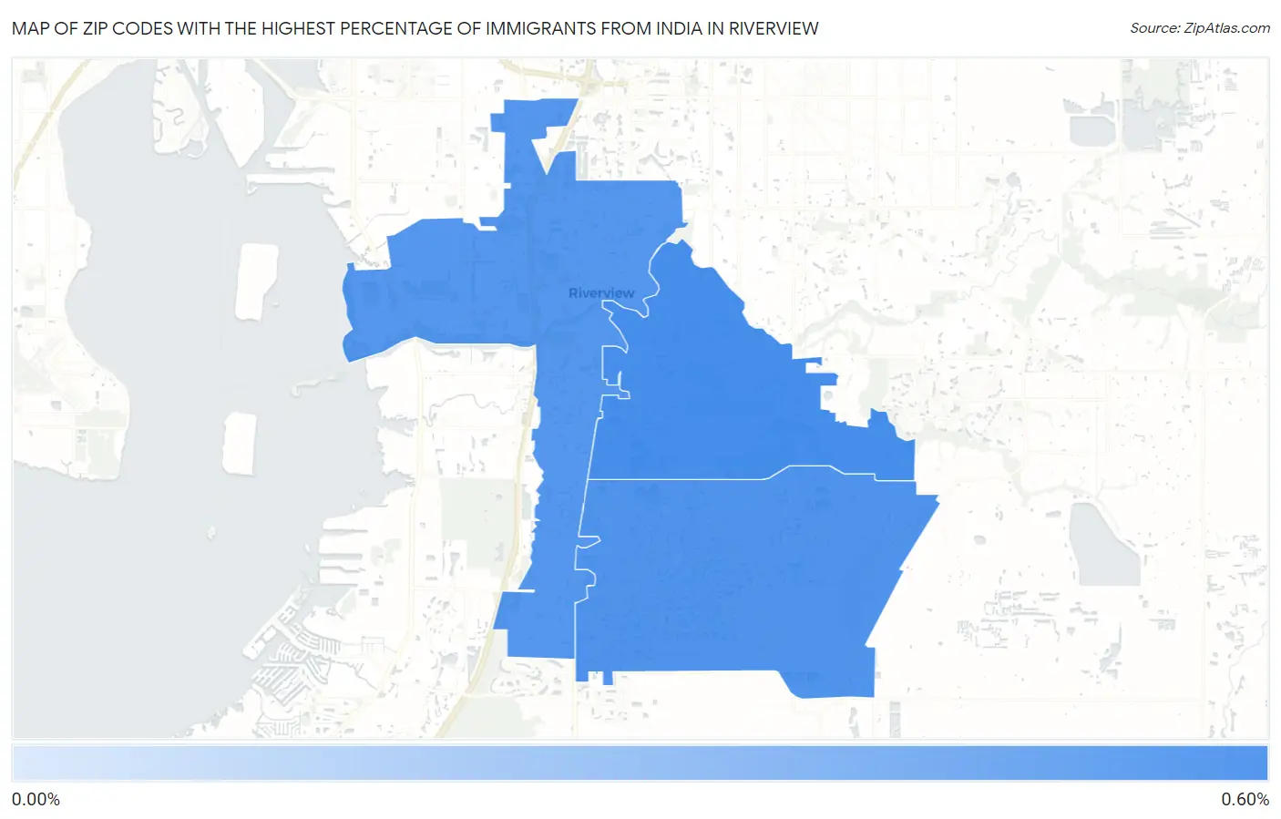 Zip Codes with the Highest Percentage of Immigrants from India in Riverview Map