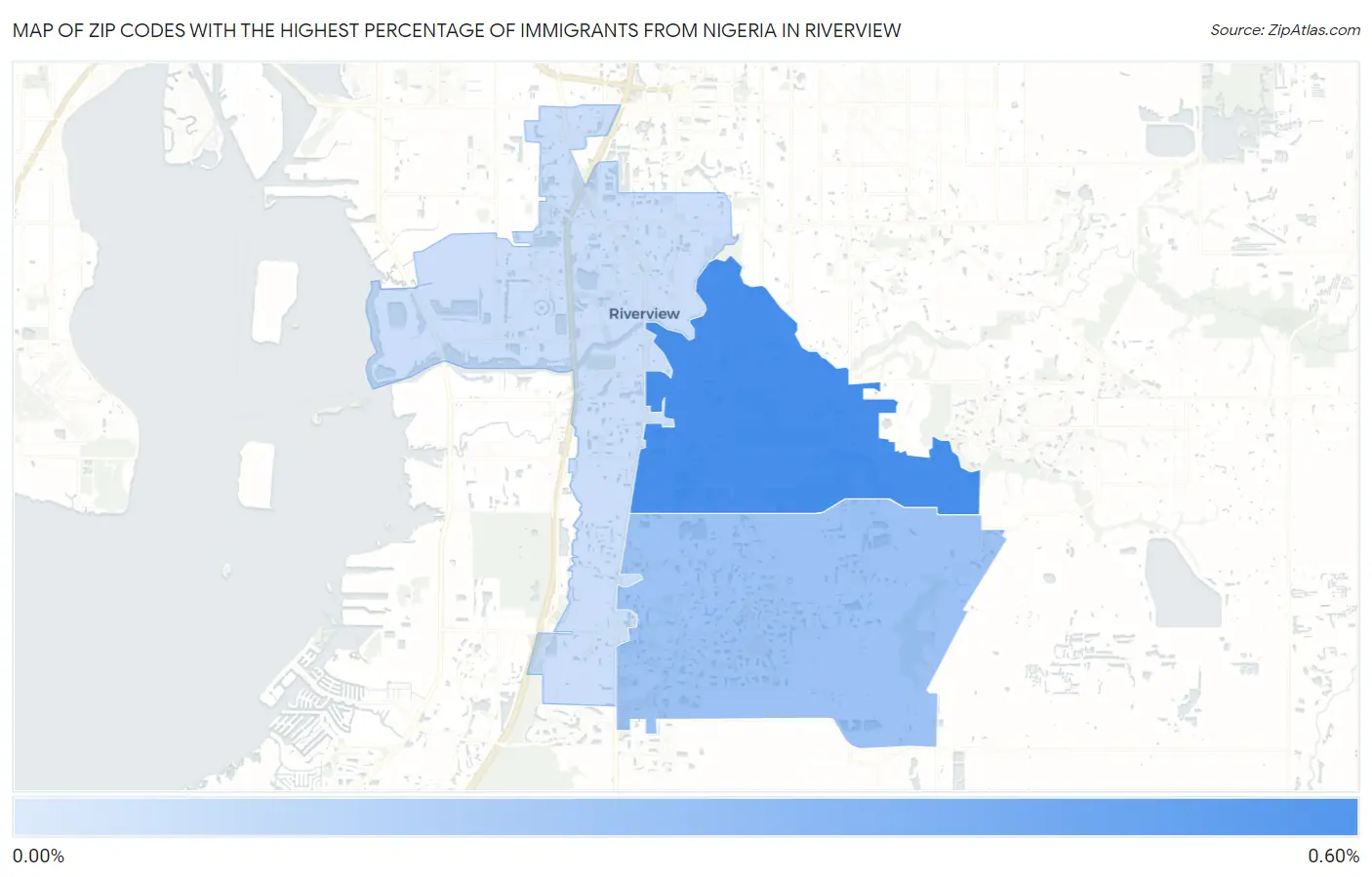 Zip Codes with the Highest Percentage of Immigrants from Nigeria in Riverview Map