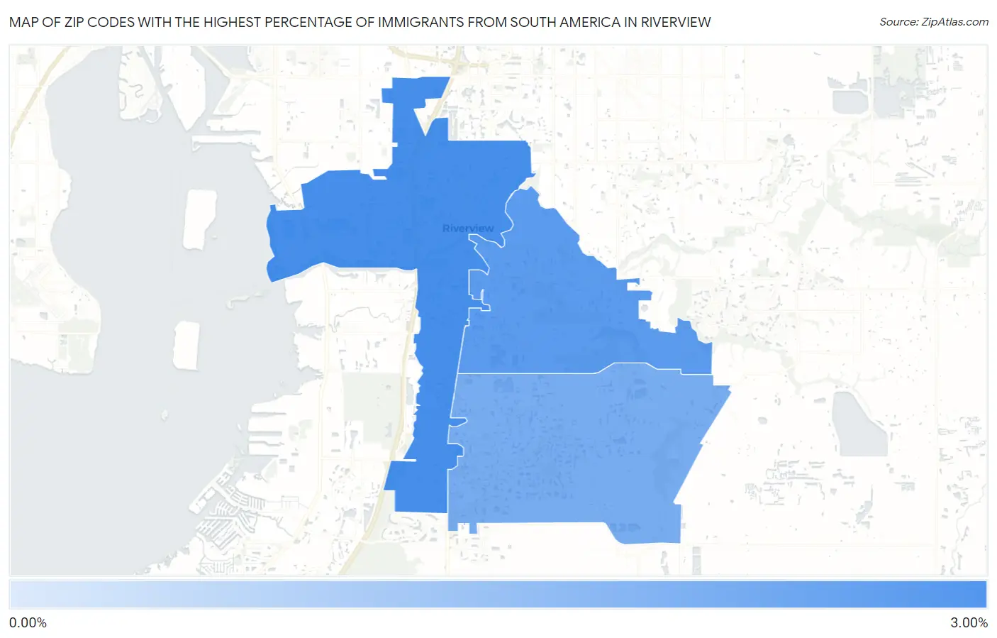 Zip Codes with the Highest Percentage of Immigrants from South America in Riverview Map