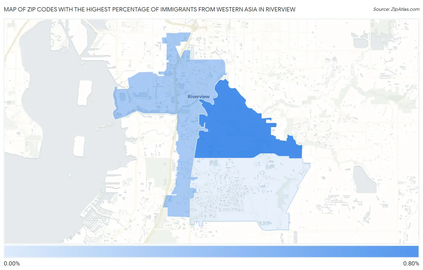 Zip Codes with the Highest Percentage of Immigrants from Western Asia in Riverview Map
