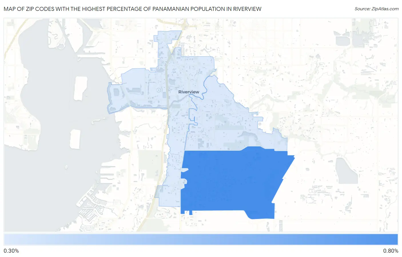 Zip Codes with the Highest Percentage of Panamanian Population in Riverview Map