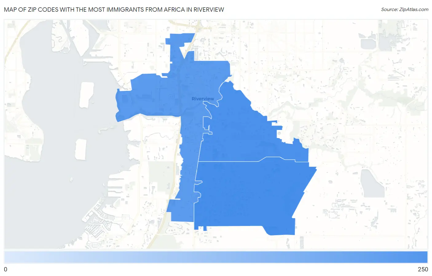 Zip Codes with the Most Immigrants from Africa in Riverview Map