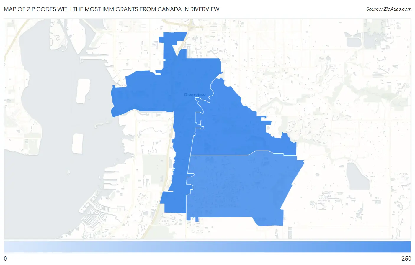 Zip Codes with the Most Immigrants from Canada in Riverview Map