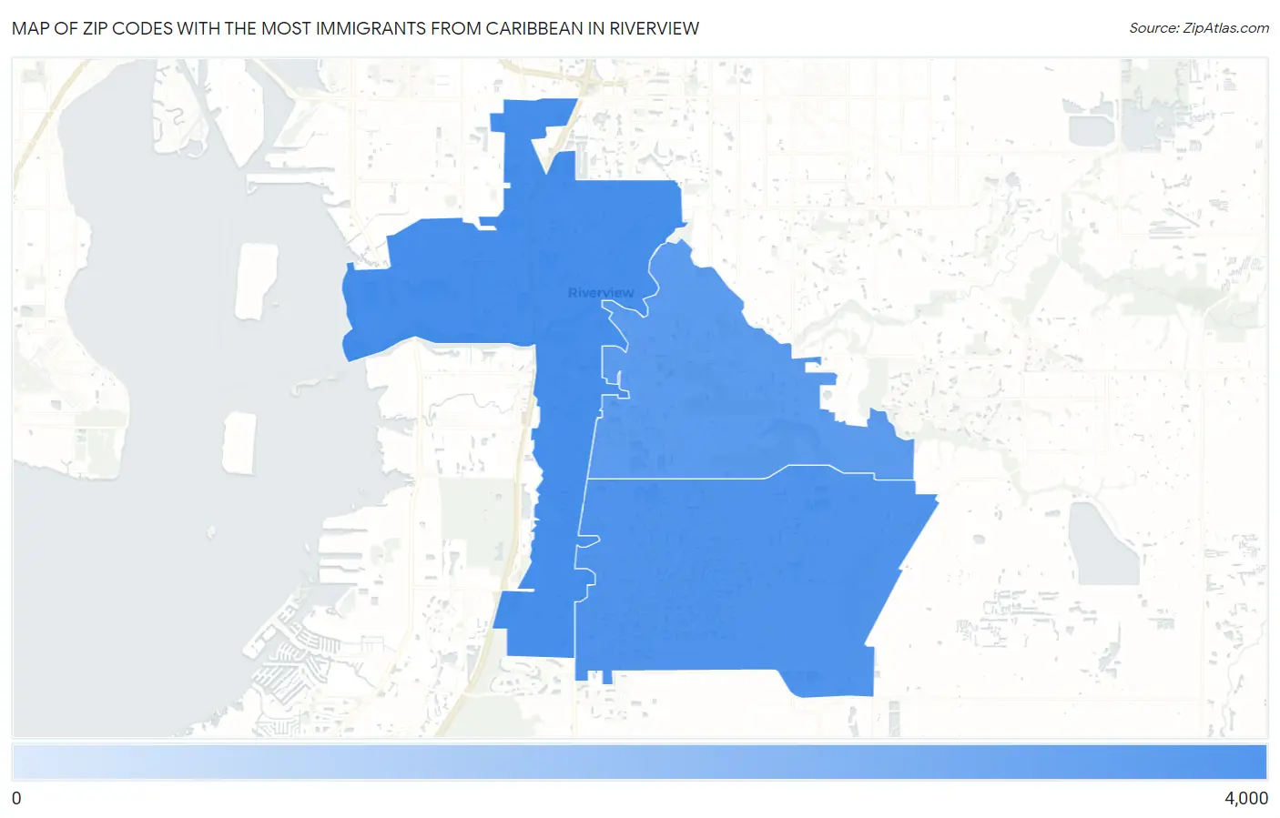 Zip Codes with the Most Immigrants from Caribbean in Riverview Map