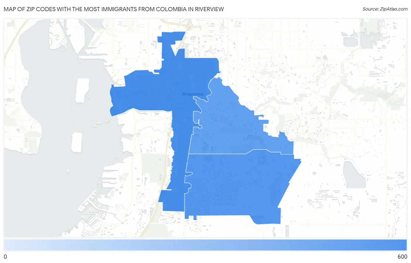 Zip Codes with the Most Immigrants from Colombia in Riverview Map