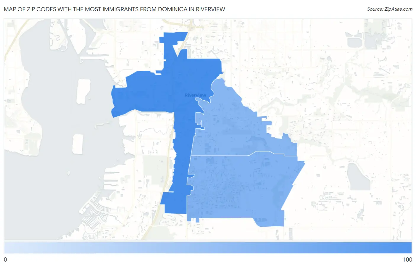 Zip Codes with the Most Immigrants from Dominica in Riverview Map