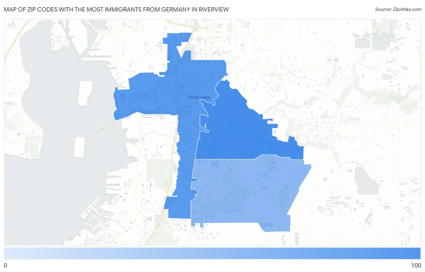 Zip Codes with the Most Immigrants from Germany in Riverview Map