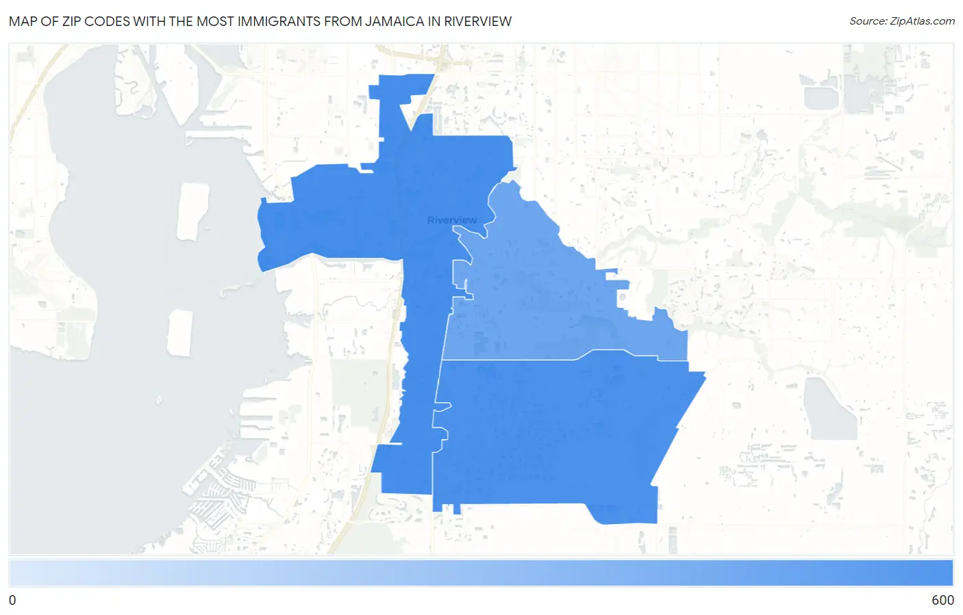 Zip Codes with the Most Immigrants from Jamaica in Riverview Map