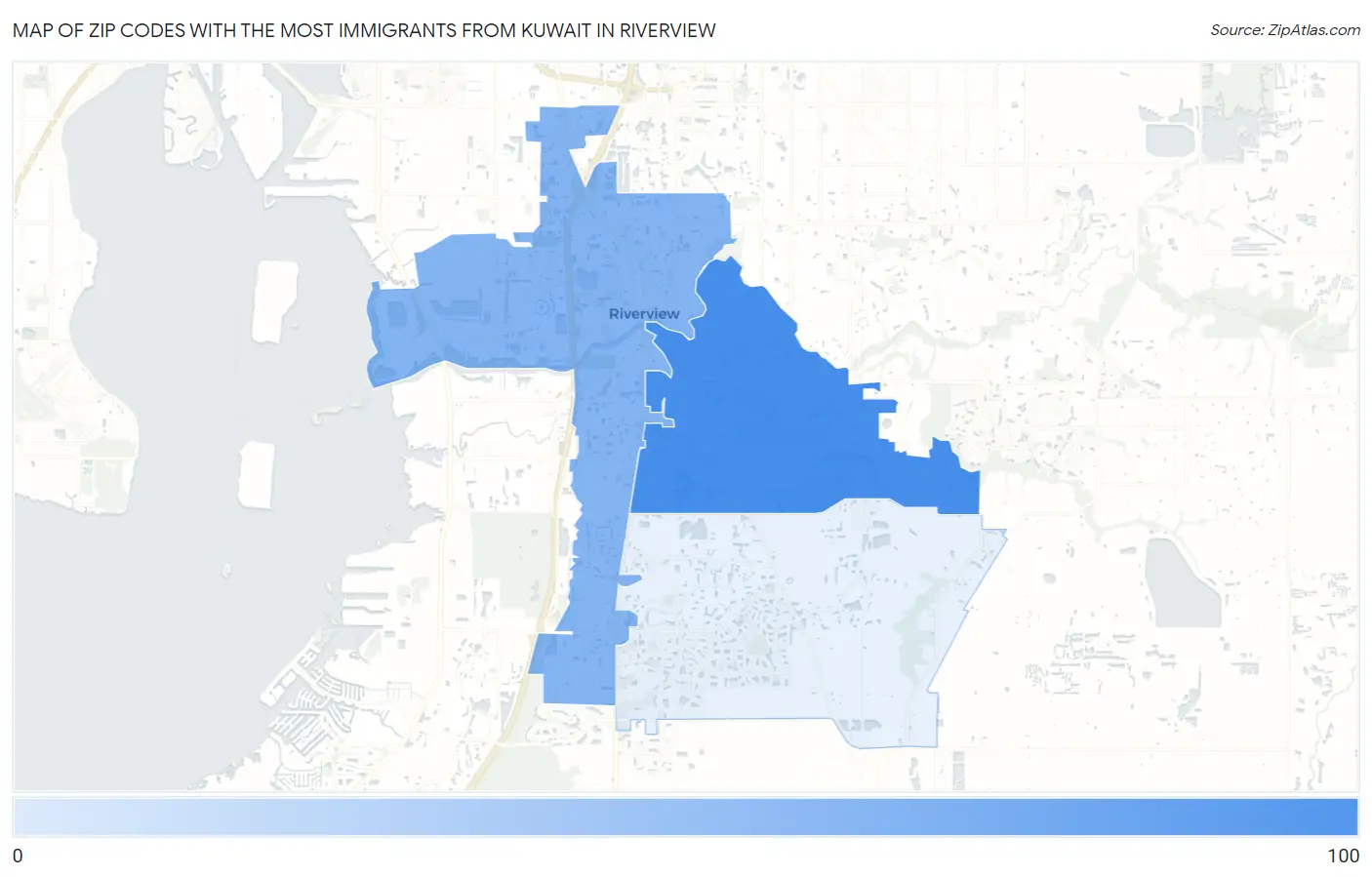 Zip Codes with the Most Immigrants from Kuwait in Riverview Map
