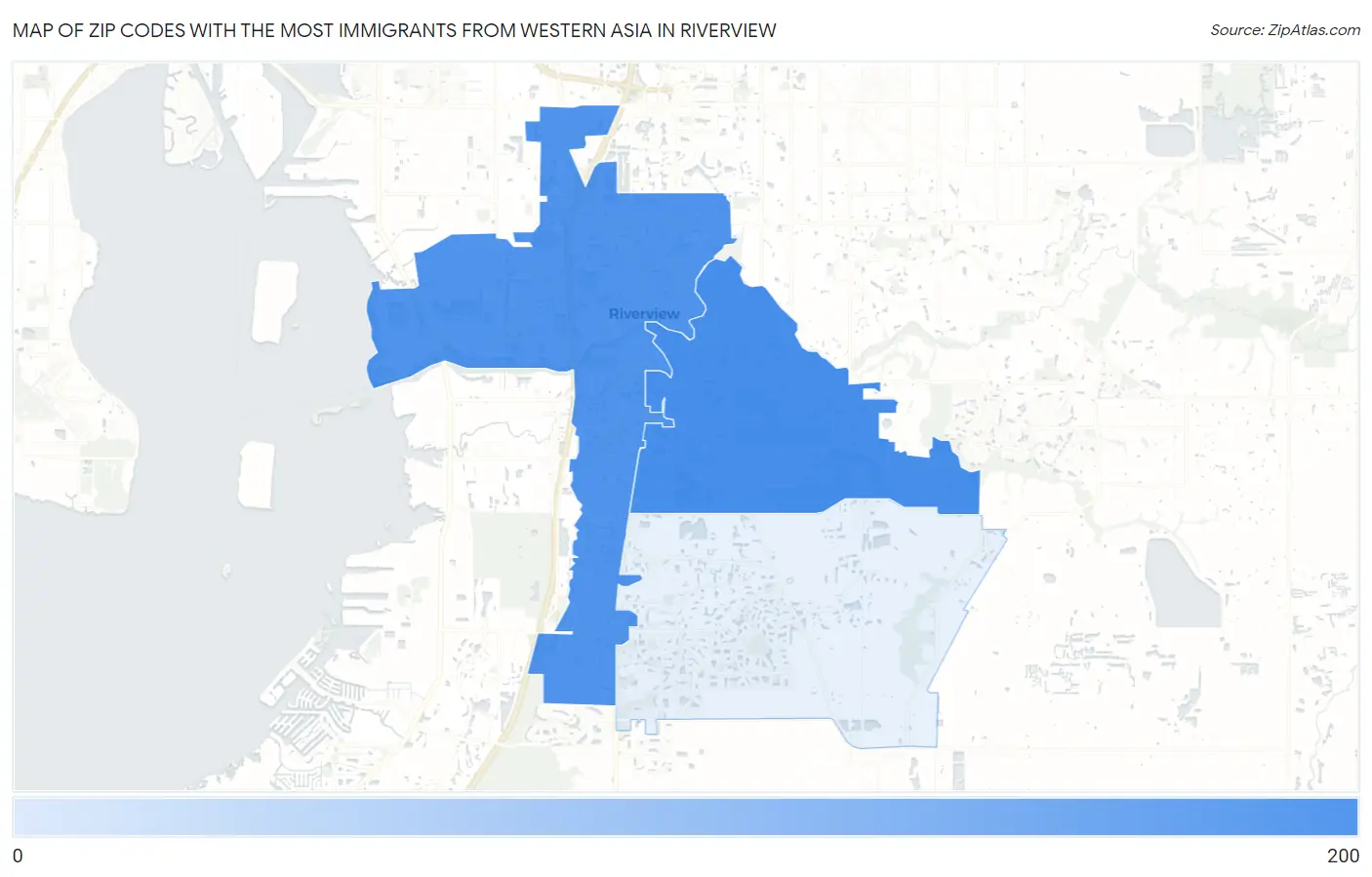 Zip Codes with the Most Immigrants from Western Asia in Riverview Map
