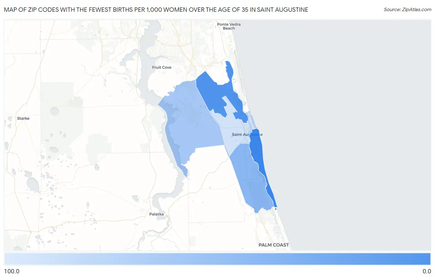 Zip Codes with the Fewest Births per 1,000 Women Over the Age of 35 in Saint Augustine Map