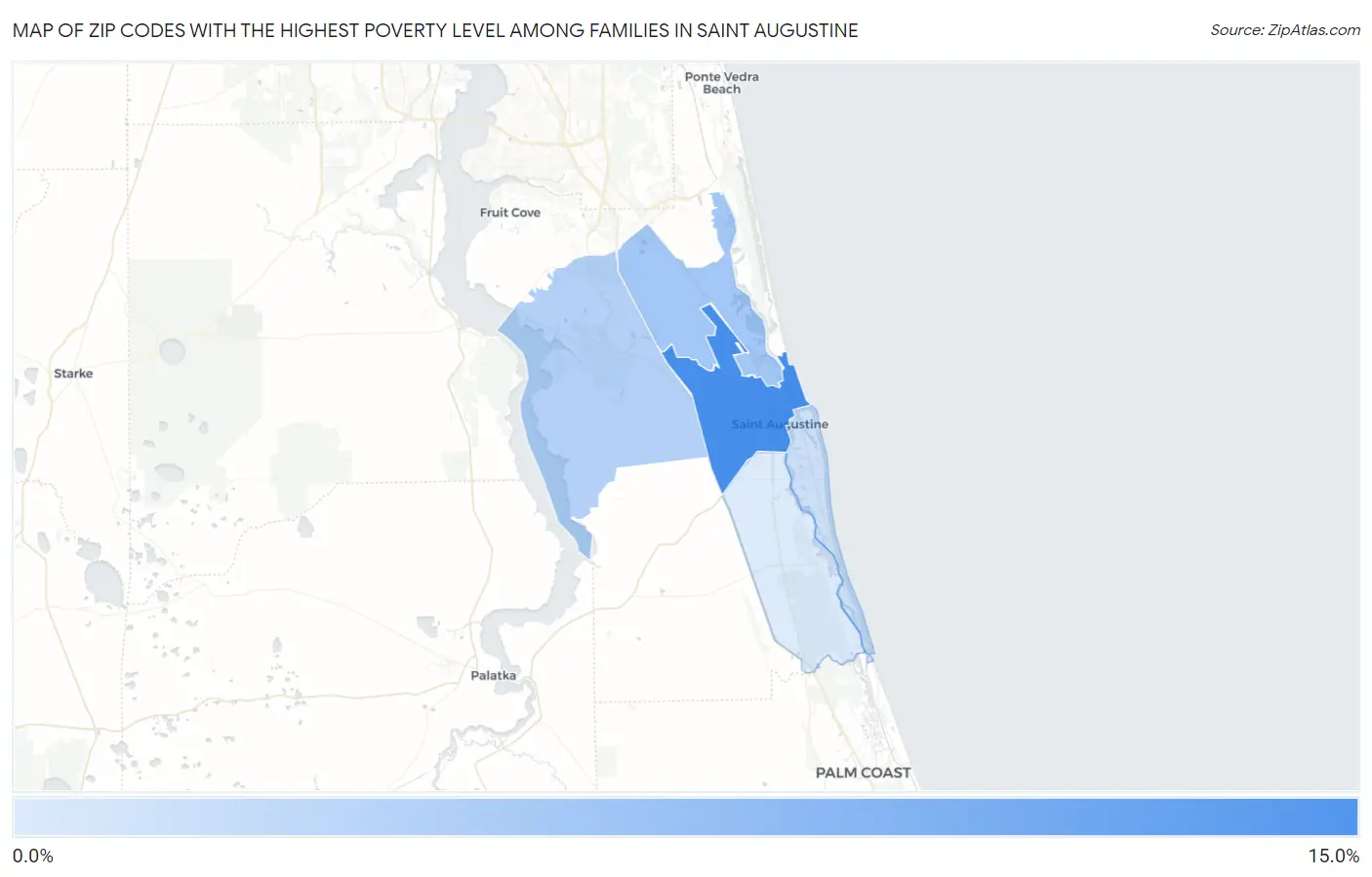 Zip Codes with the Highest Poverty Level Among Families in Saint Augustine Map