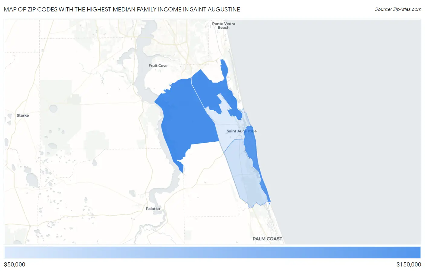 Zip Codes with the Highest Median Family Income in Saint Augustine Map