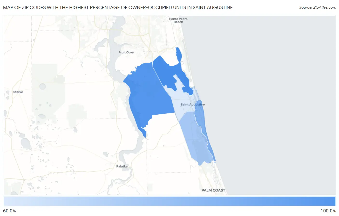 Zip Codes with the Highest Percentage of Owner-Occupied Units in Saint Augustine Map