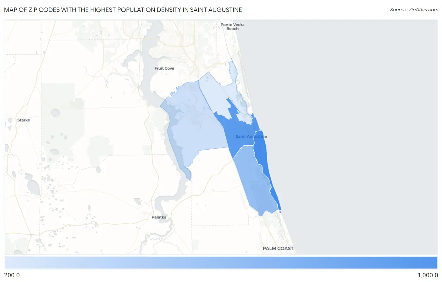 Zip Codes with the Highest Population Density in Saint Augustine Map