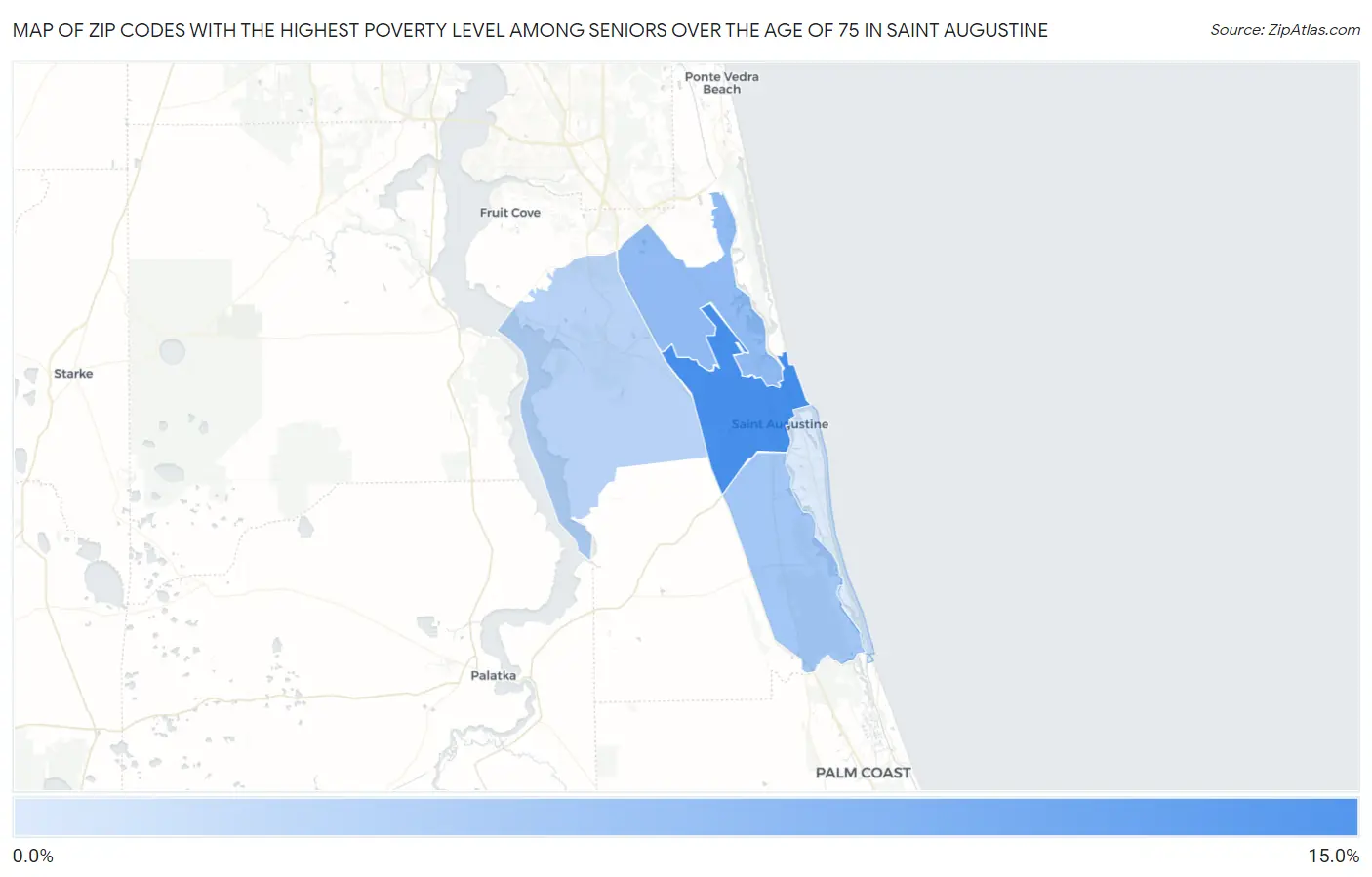 Zip Codes with the Highest Poverty Level Among Seniors Over the Age of 75 in Saint Augustine Map