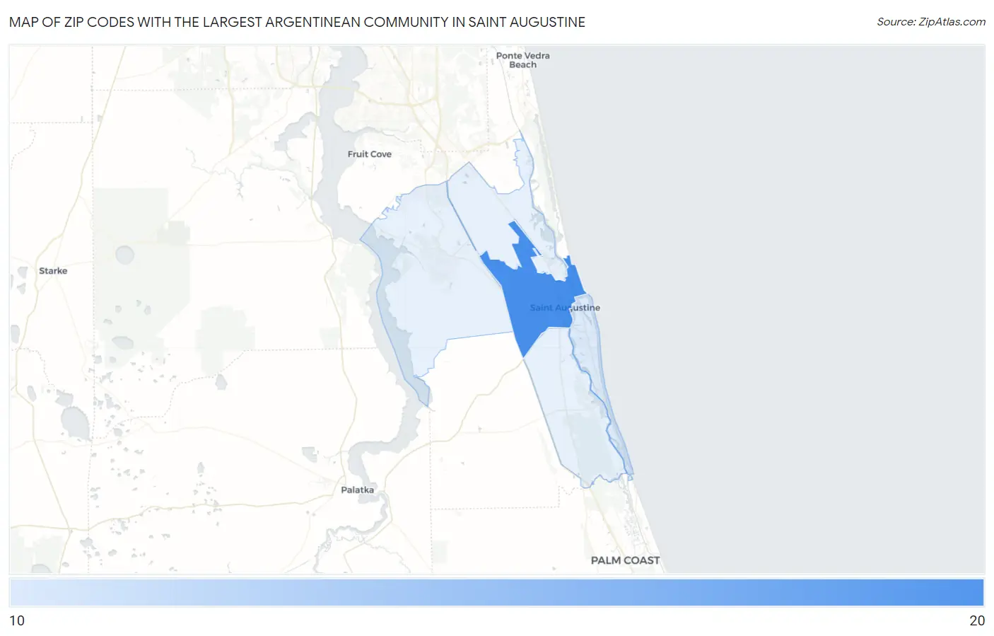 Zip Codes with the Largest Argentinean Community in Saint Augustine Map