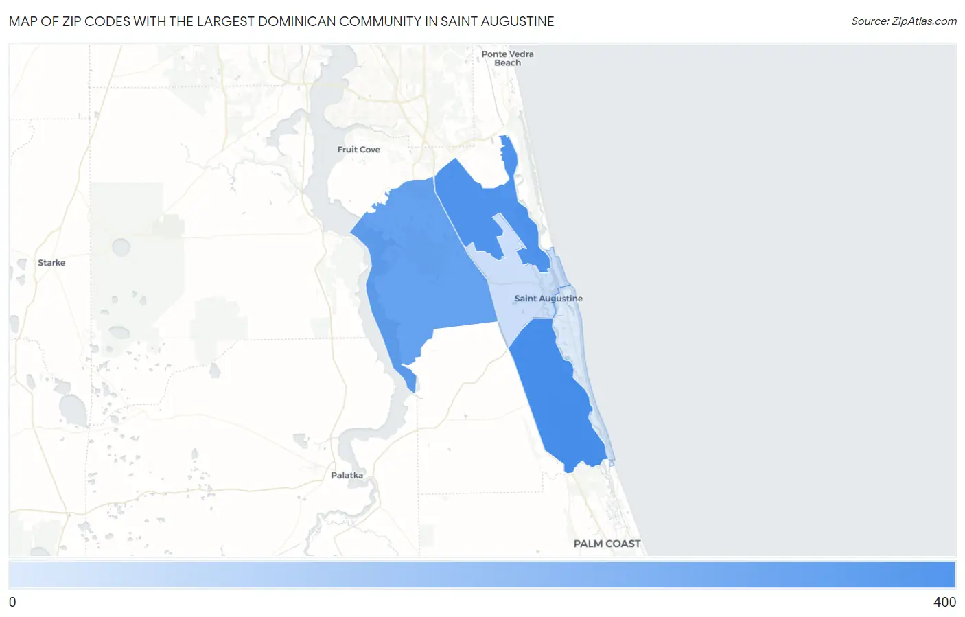 Zip Codes with the Largest Dominican Community in Saint Augustine Map