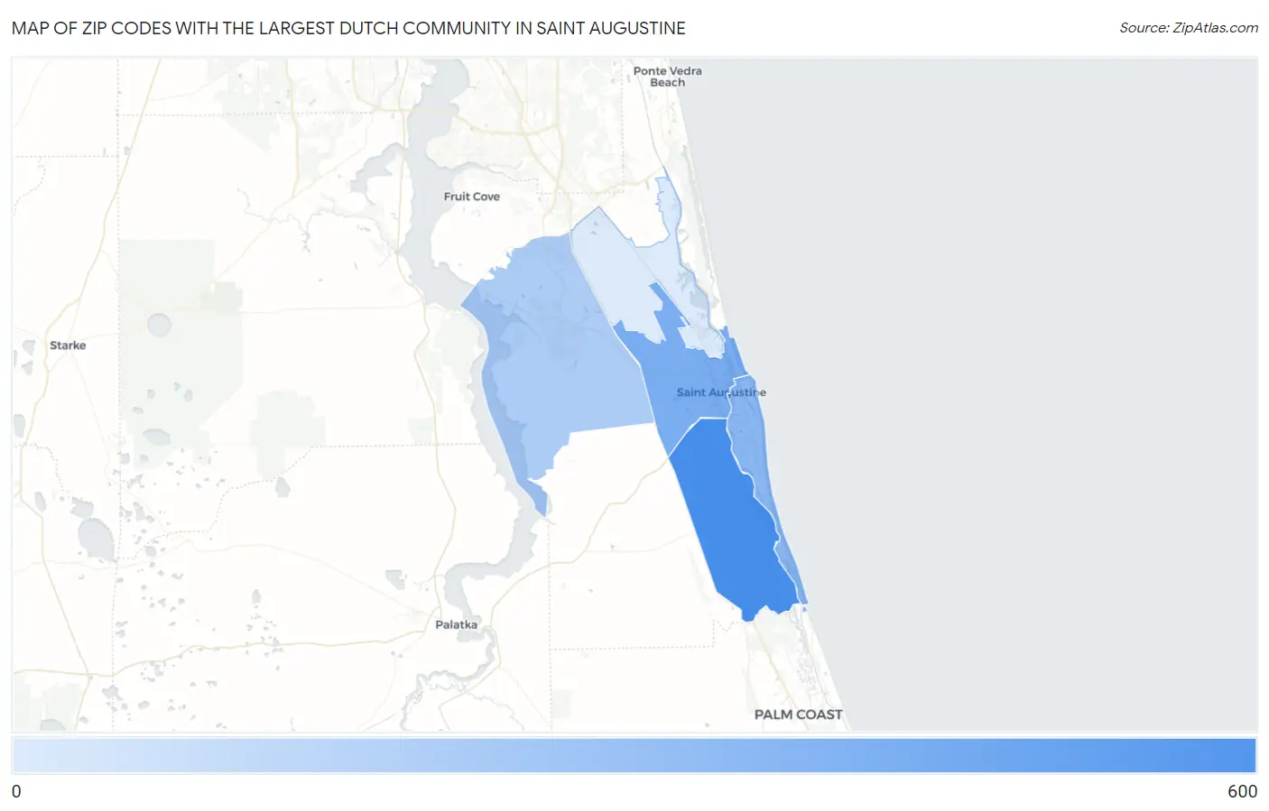 Zip Codes with the Largest Dutch Community in Saint Augustine Map