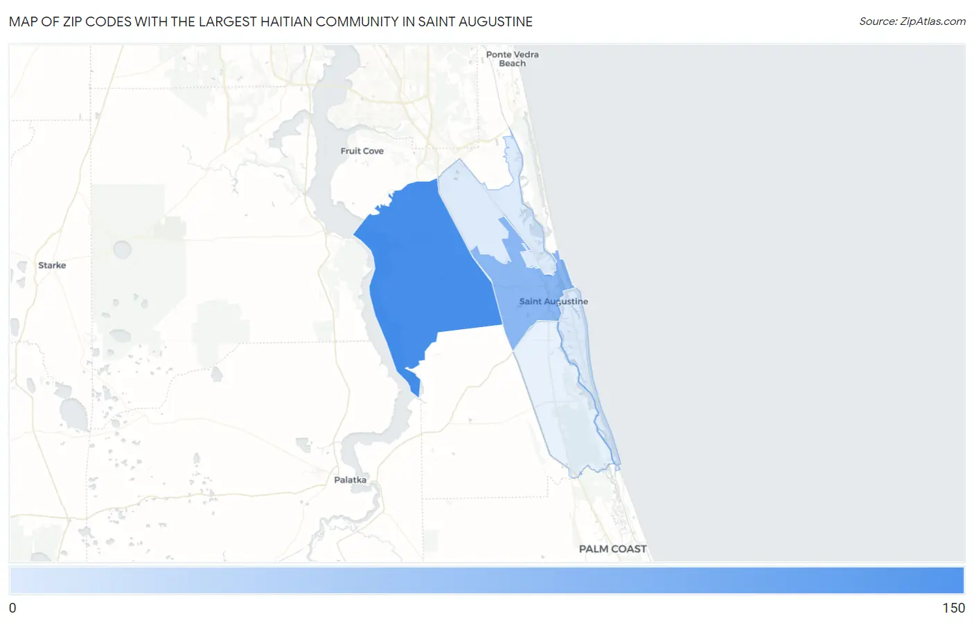 Zip Codes with the Largest Haitian Community in Saint Augustine Map
