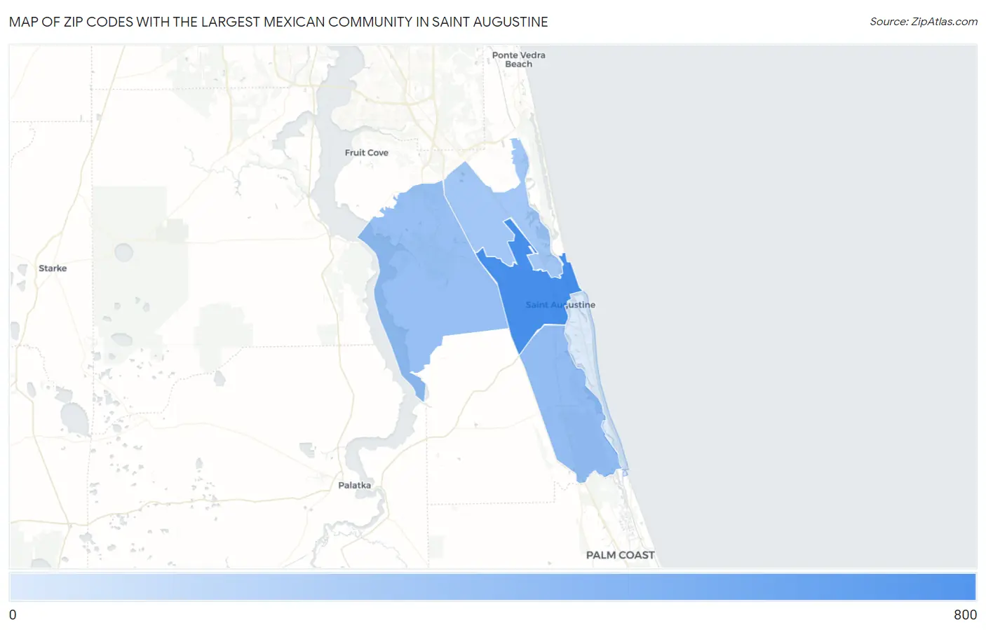 Zip Codes with the Largest Mexican Community in Saint Augustine Map