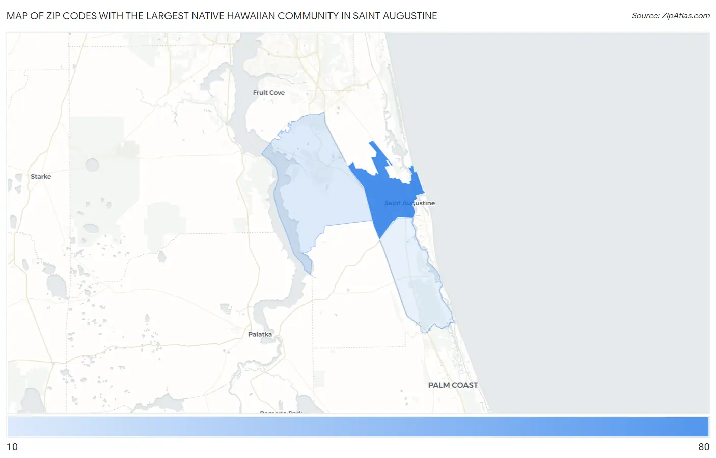 Zip Codes with the Largest Native Hawaiian Community in Saint Augustine Map