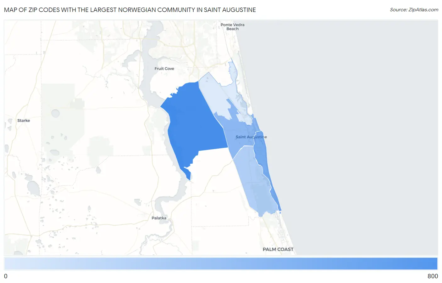 Zip Codes with the Largest Norwegian Community in Saint Augustine Map