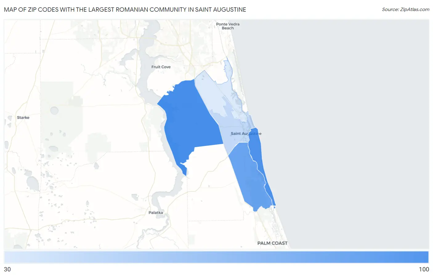 Zip Codes with the Largest Romanian Community in Saint Augustine Map