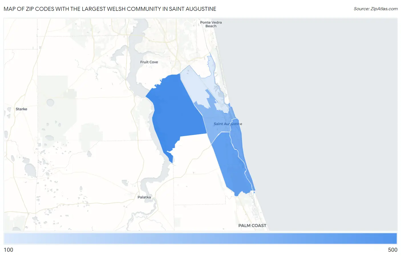 Zip Codes with the Largest Welsh Community in Saint Augustine Map