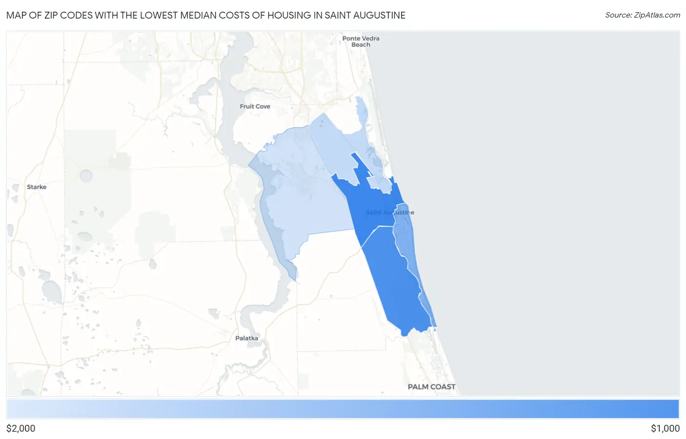 Zip Codes with the Lowest Median Costs of Housing in Saint Augustine Map