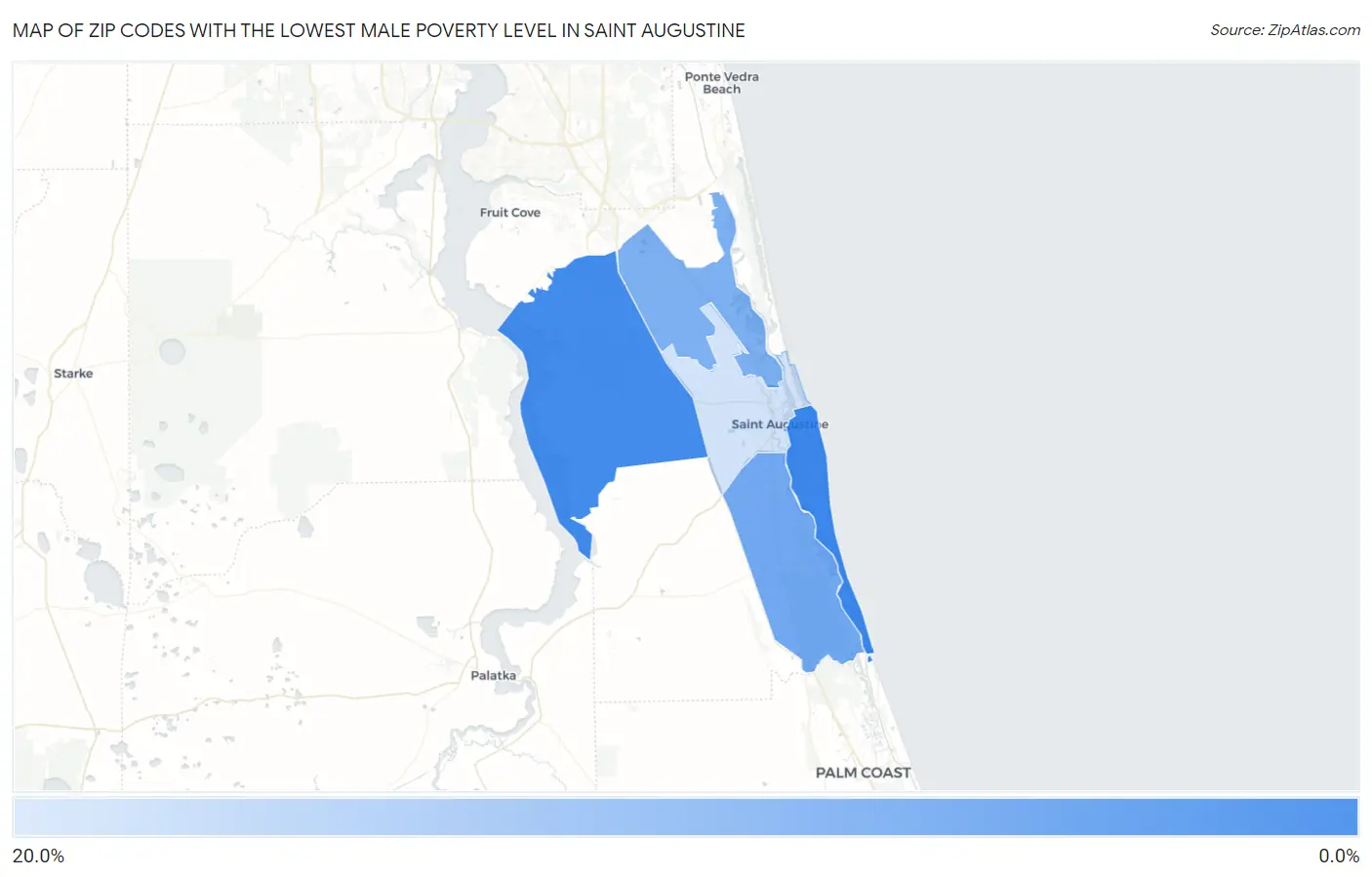 Zip Codes with the Lowest Male Poverty Level in Saint Augustine Map