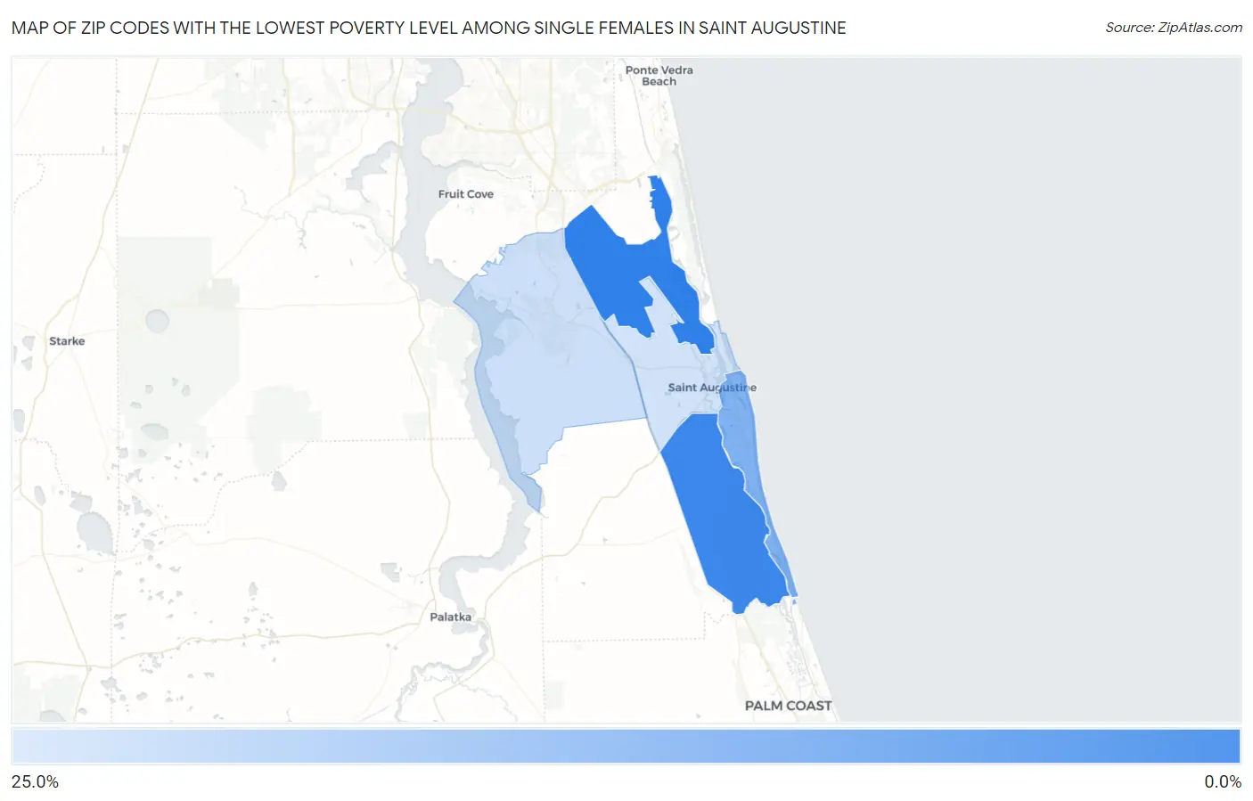 Zip Codes with the Lowest Poverty Level Among Single Females in Saint Augustine Map