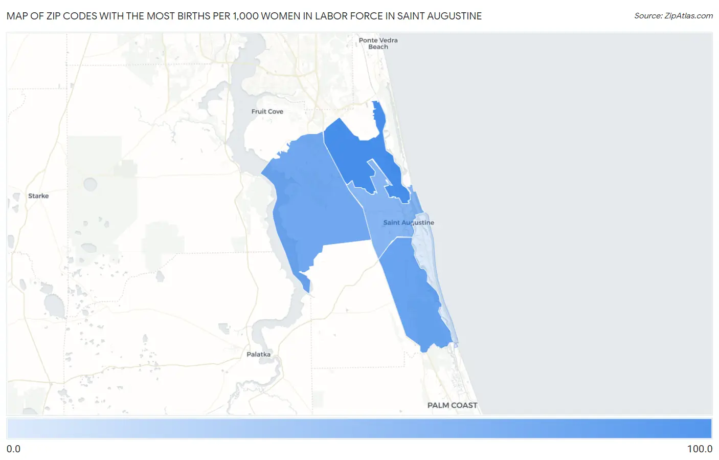 Zip Codes with the Most Births per 1,000 Women in Labor Force in Saint Augustine Map